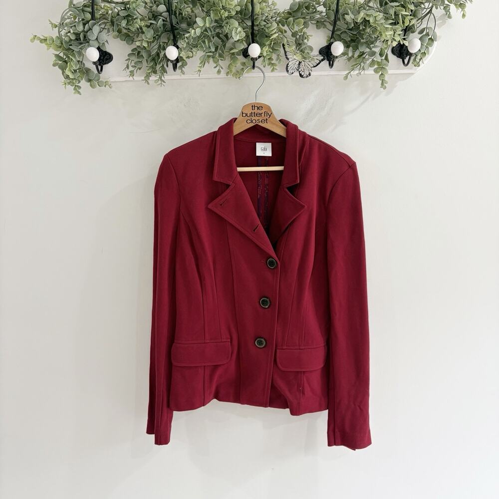 CAbi Rhubarb Red Blazer 3 Button Front Closer And Noticed Laples 4 16 5792
